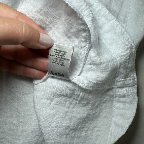 John Mark Size M White Blouse Button Front Wire Collar Tunic Top Artsy Lagenlook - Picture 10 of 14